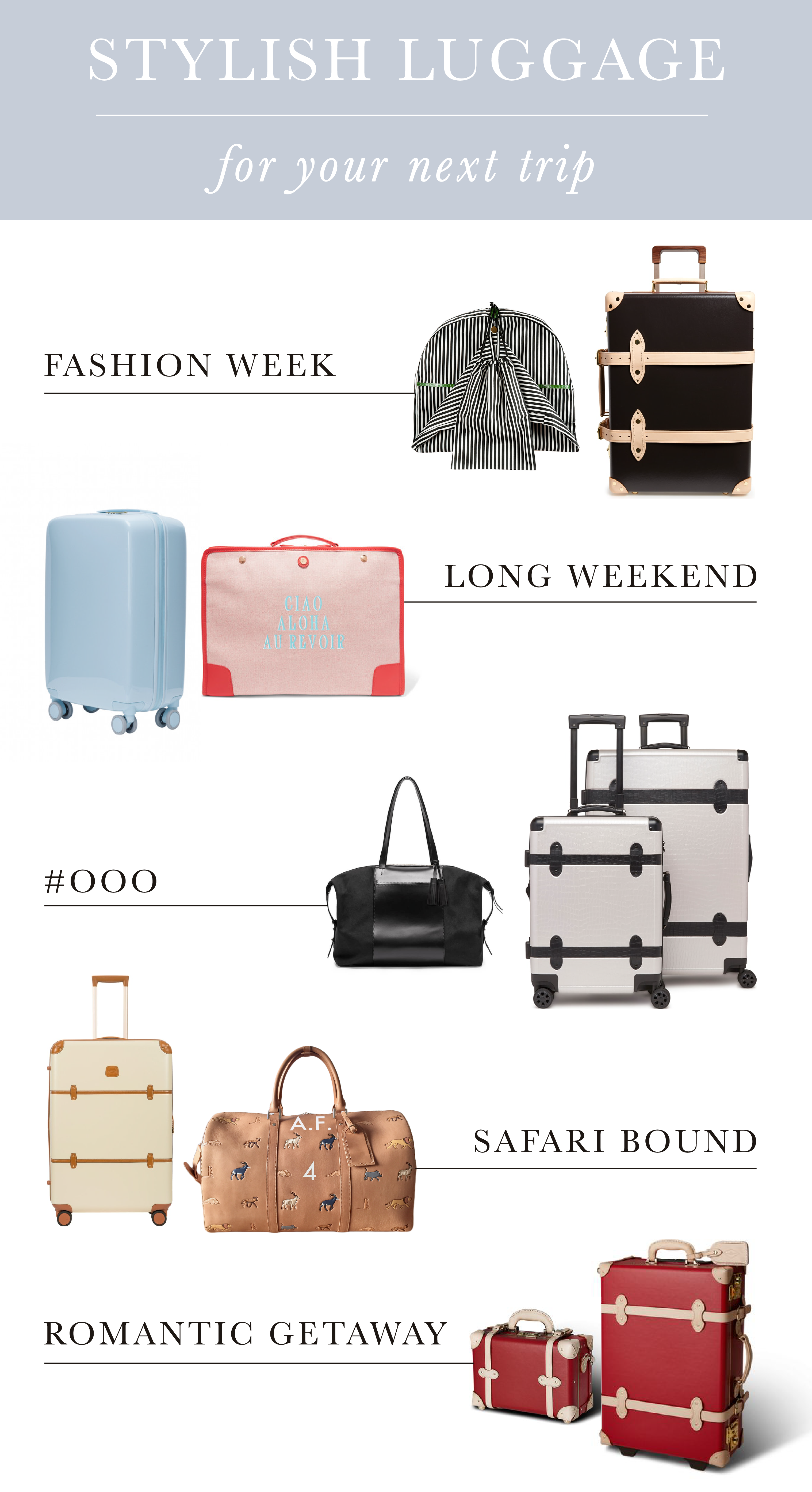 The Best Luggage for Traveling in Style | Chic suitcases for fashionable travel, with cute luggage sets and the prettiest suitcase options online. Because luggage with personality is always more fun than another black roller bag! | Don’t be boring; carry cute luggage. 