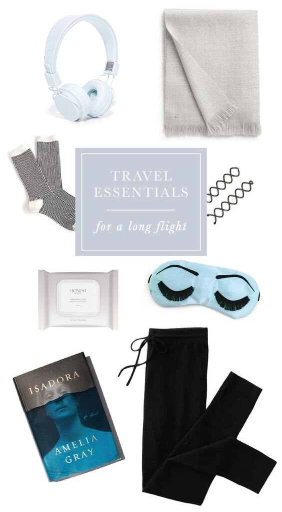 My Top 8 Essentials for a Long Flight | Long-haul flights are no joke, so whenever I’m traveling in the air for hours on end, I bring these eight essentials in my carry on. | How to feel cozy - even in coach - and get some sleep on an overseas or re…