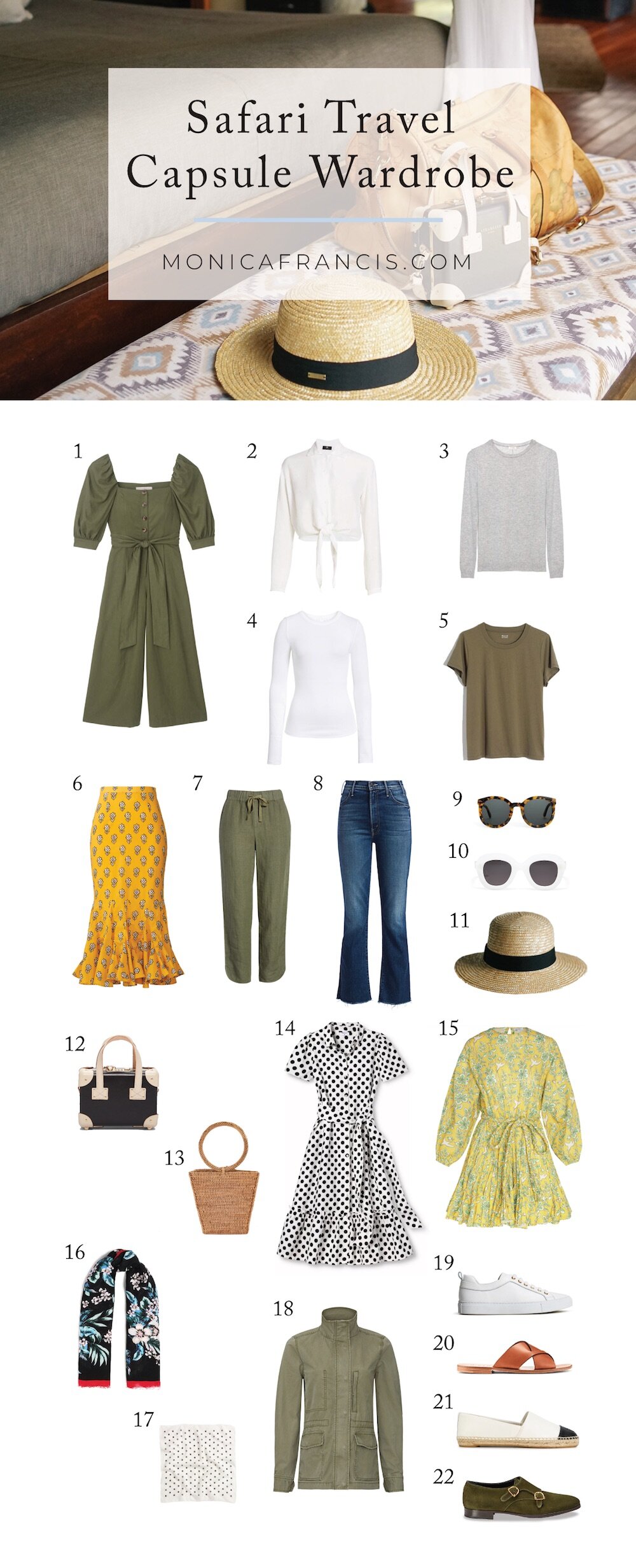 How to Pack Light for Your First Safari | Packing for your first African safari? Use this complete safari packing list to make your own travel capsule wardrobe in style and pack under 15 kg. Get my best tips and tricks for safari travel style, outfi…